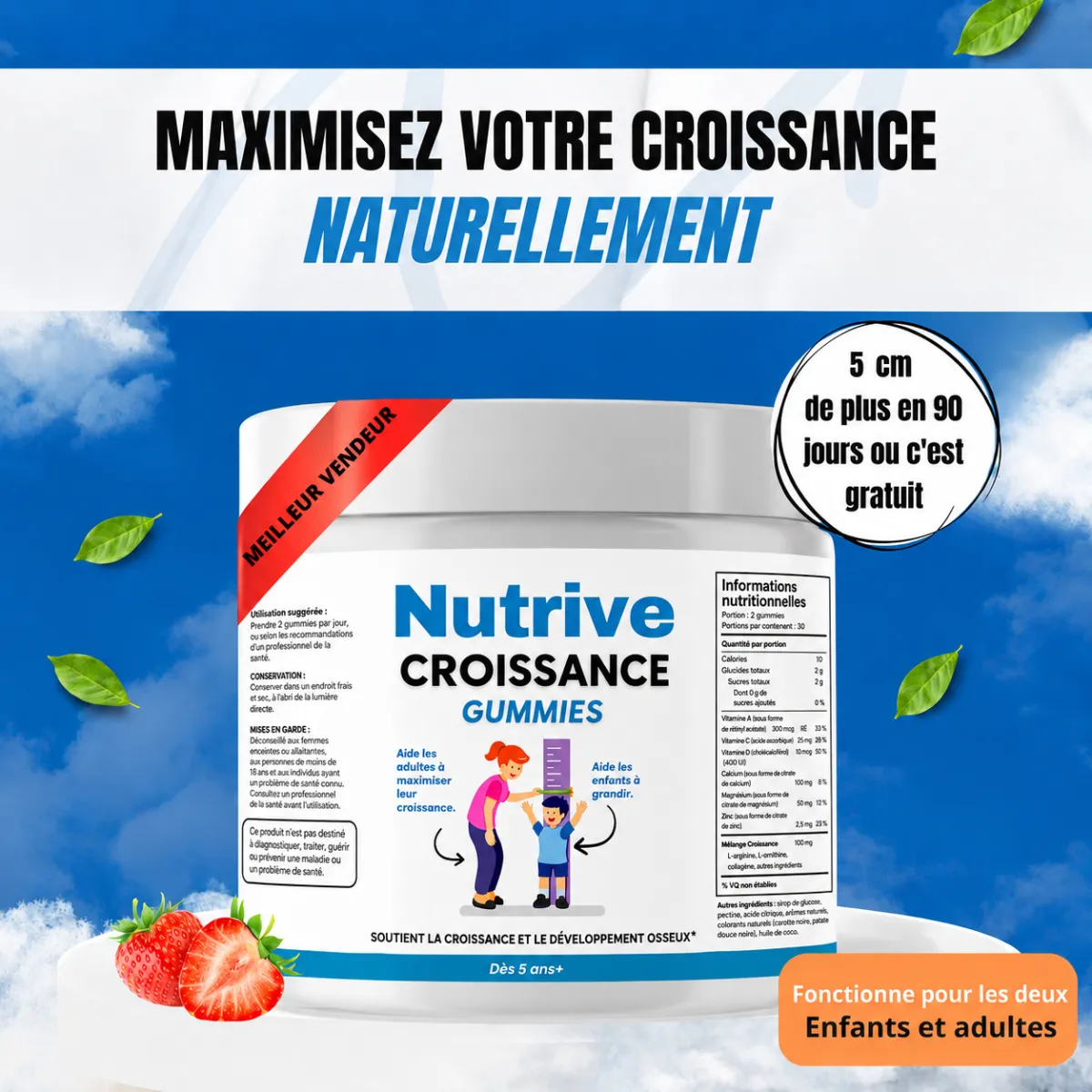 Nutrive Croissance+ avis, un complément qui promet 5 cm en 90 jours à un enfant de 5 ans