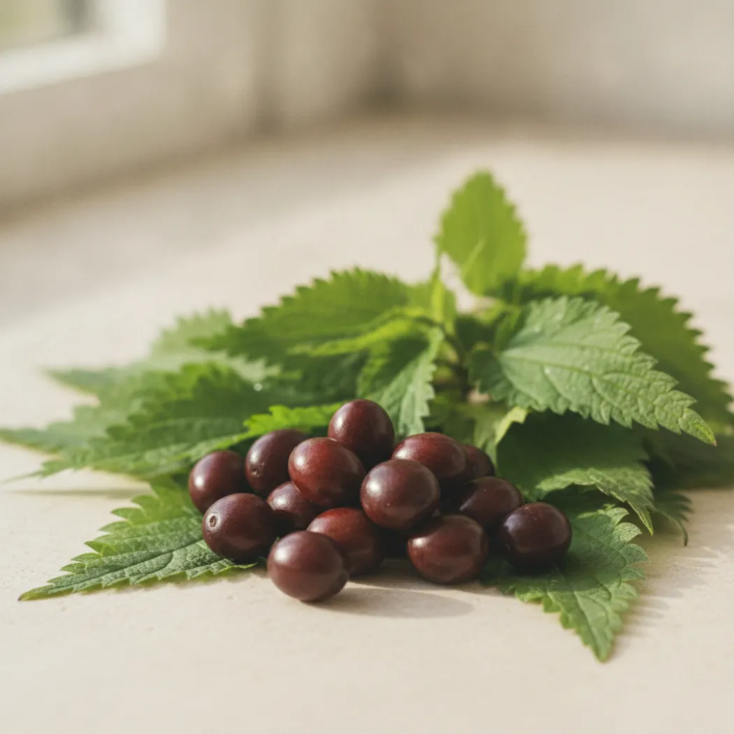 Baies de palmier nain et feuilles d'ortie, actifs du Prosta Plus de Dieti-Natura