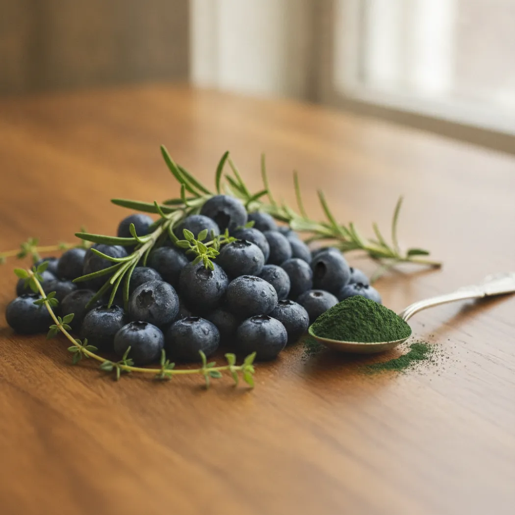 Myrtille, romarin et spiruline, actifs du Complexe Anti-Oxydant Ixage