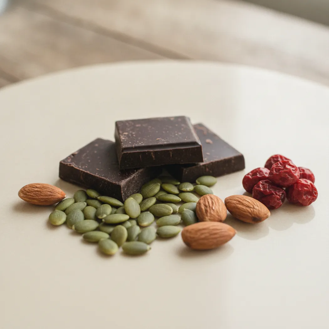 Aliments riches en magnésium et baies de schisandra, actifs de l'Équilibre féminin d'Oria