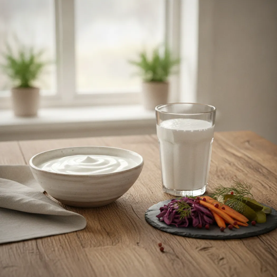 Yaourt, kéfir et aliments fermentés, illustration du microbiote visé par Le Noé de Pomad