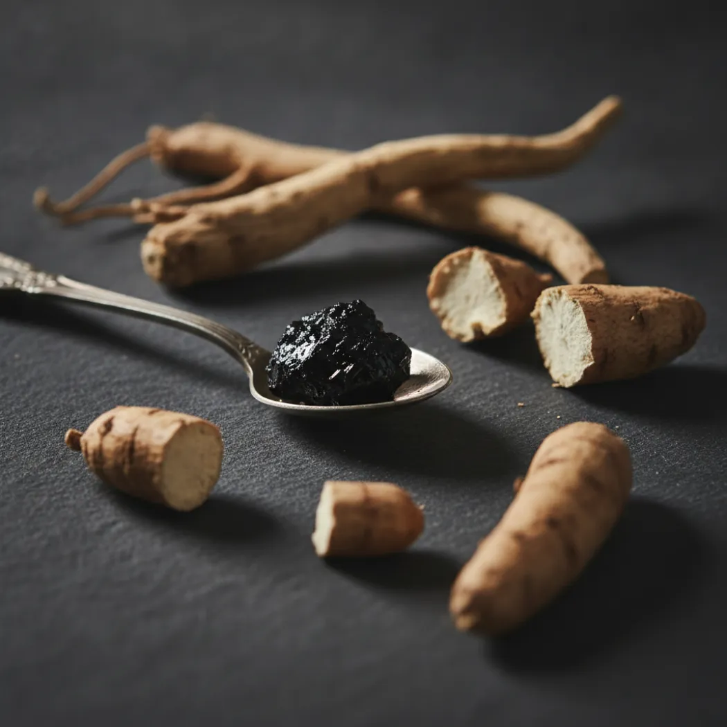Résine de shilajit, ashwagandha et maca, actifs du Premium Shilajit de Shylex
